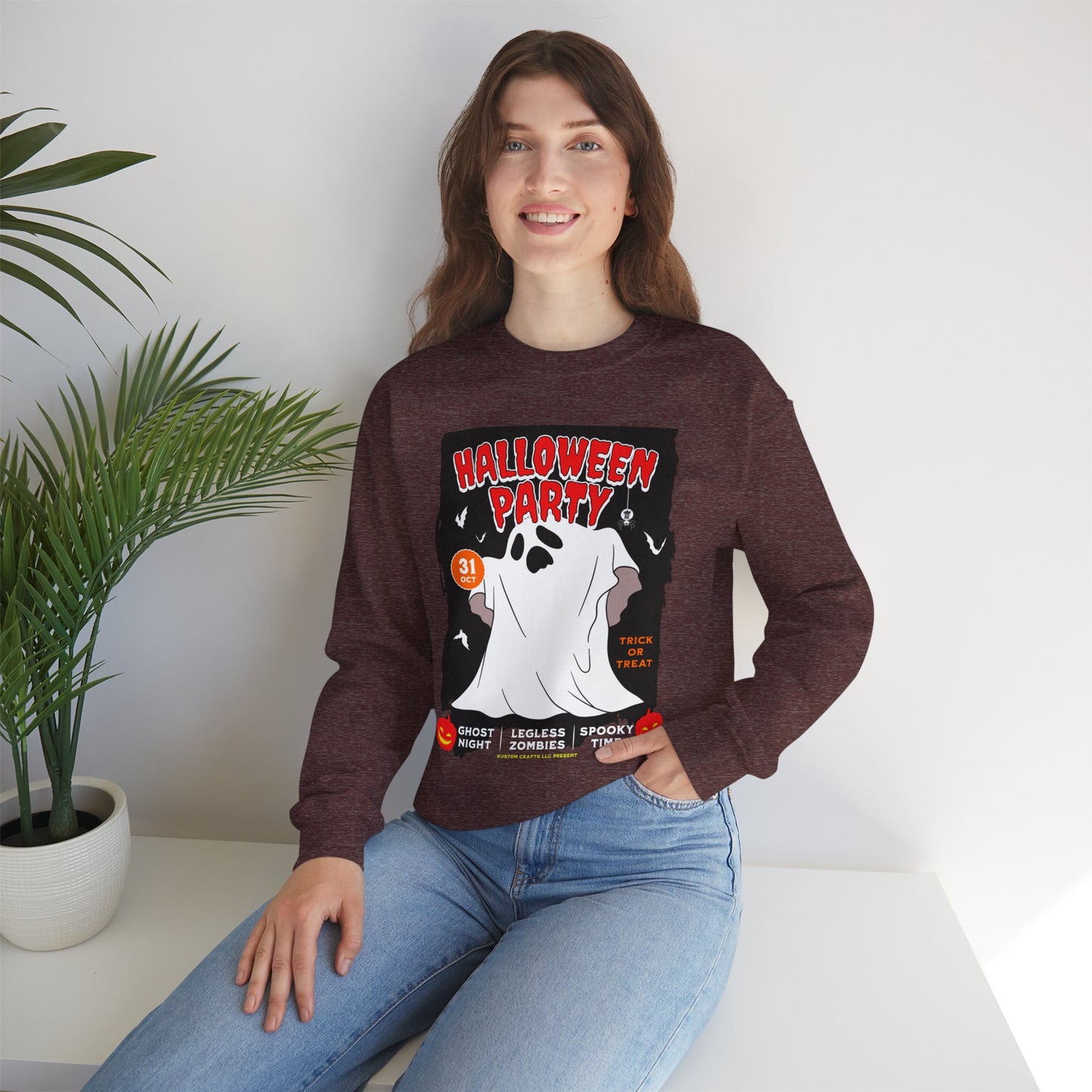 Halloween Party Sweatshirt, Spooky Season Apparel, Ghost Design Crewneck, Unisex Halloween Gift, Cozy Fall Fashion