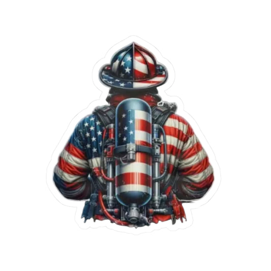 Patriotic Firefighter Sticker | American Flag Kiss-Cut Stickers | Laptop Decal, USA Pride, Firefighter Gift, Home Decor, 4th of July