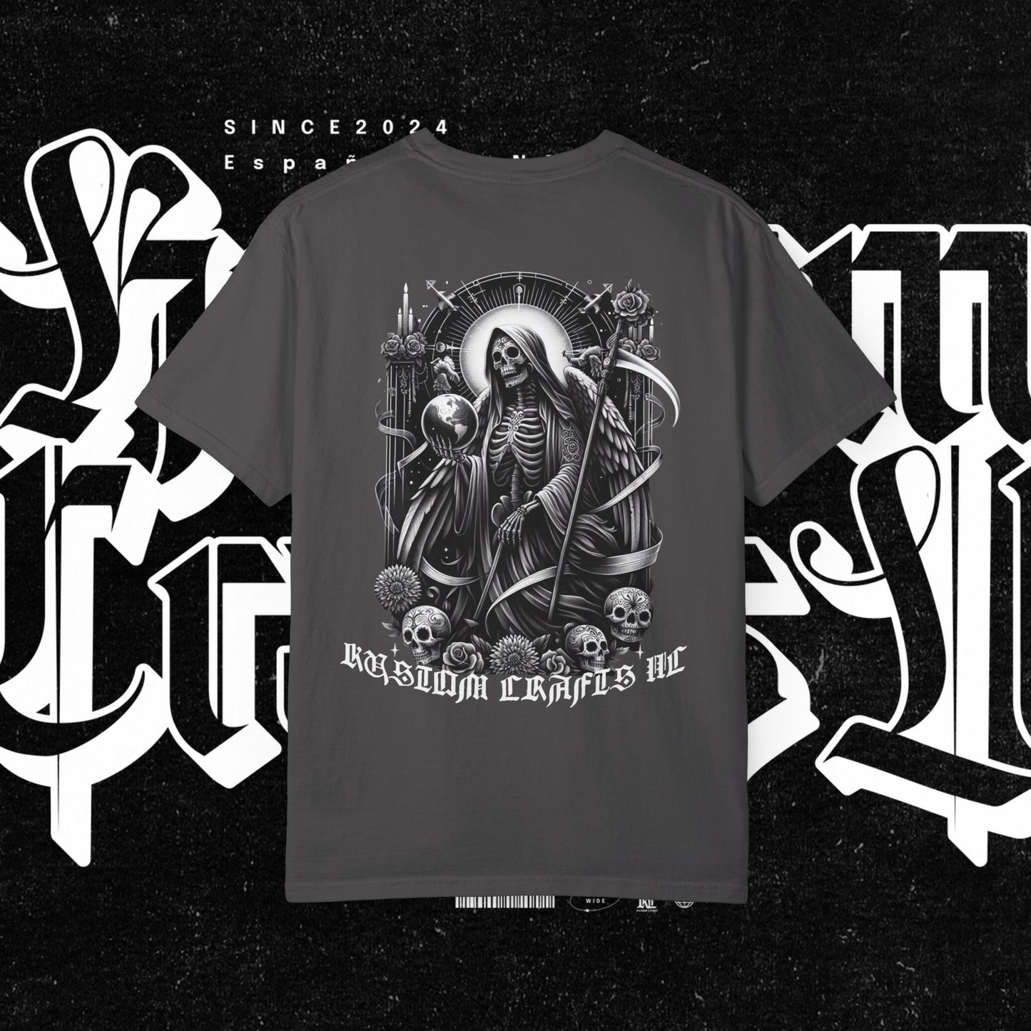 Santa Muerte Unisex T-shirt,  Day Of The Dead Tee, Saint Skeleton Shirt, Top, Mexican Folk Art Clothing, Kustom Crafts LLC