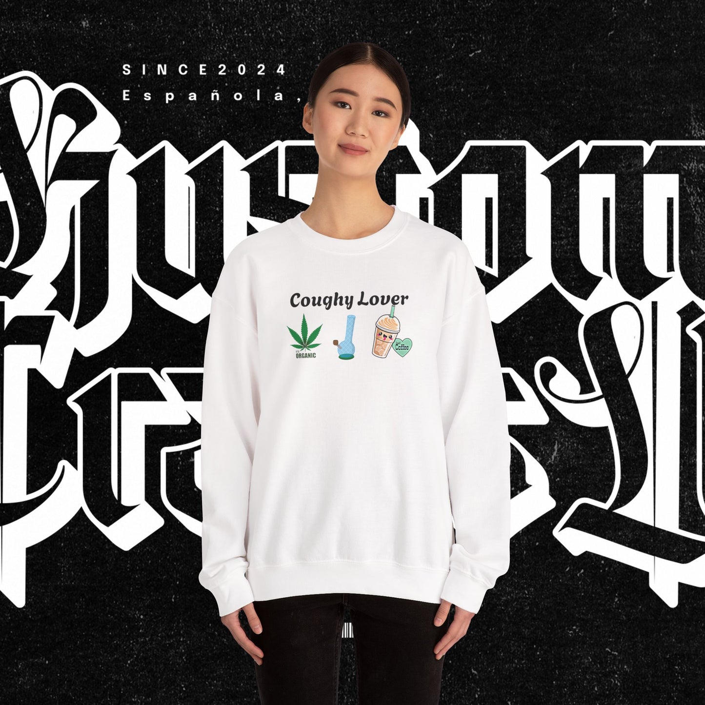 Coughy Lover Crewneck Sweatshirt | Cozy Pullover for Cannabis Enthusiasts, Gift for Holidays, Casual Wear, Trendy Sweatshirt