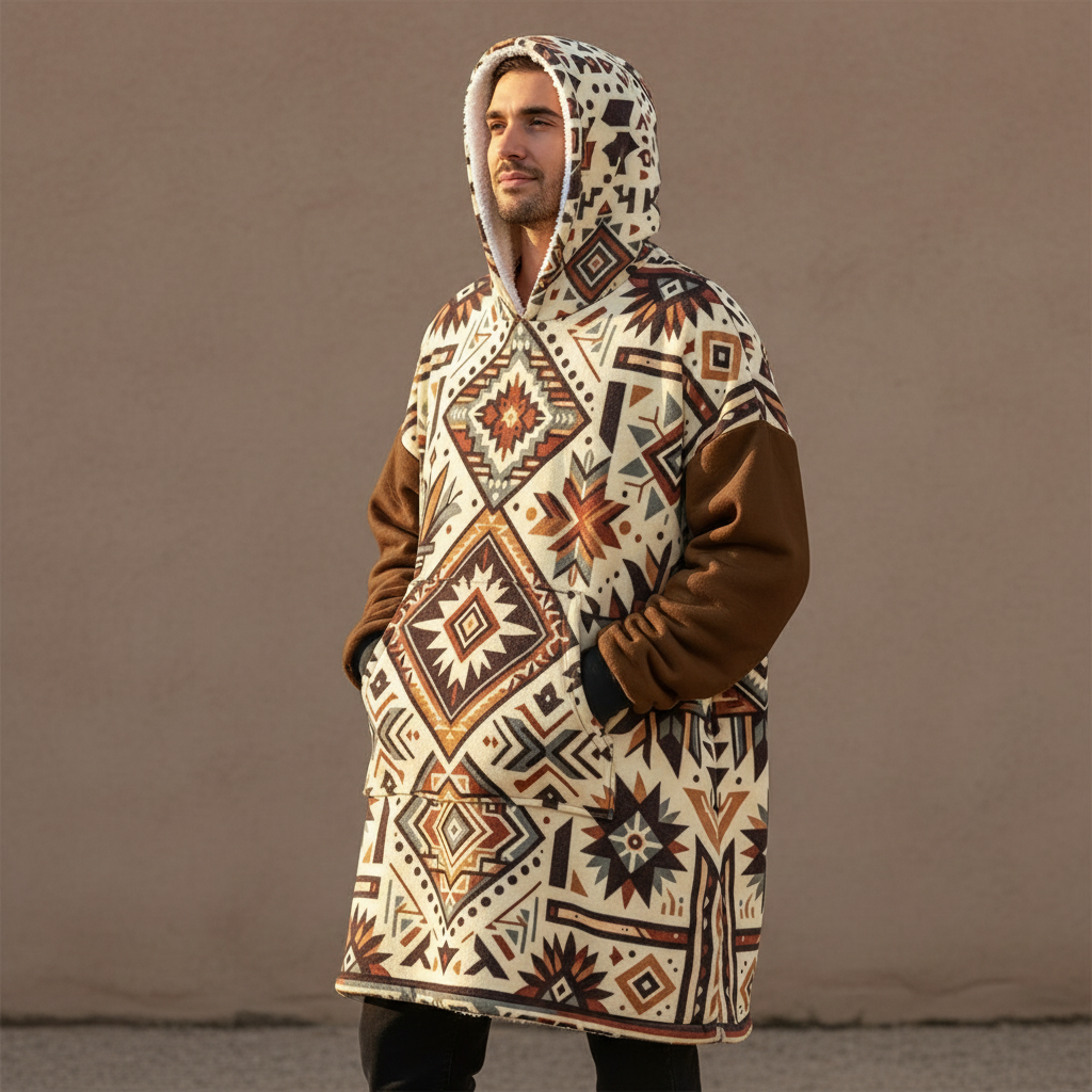 Southwestern Sherpa Hooded Blanket