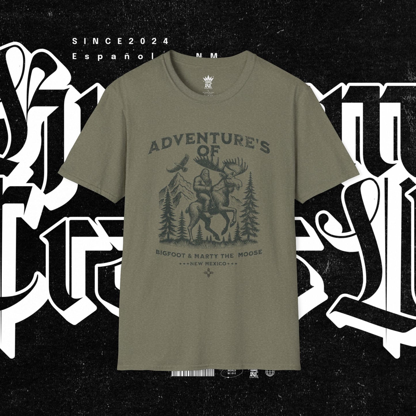 Adventure's of Bigfoot & Marty The Moose Unisex T-Shirt, Travel Tee, Outdoor Graphic Shirt, Nature Lover Gift, Moose Adventure Apparel