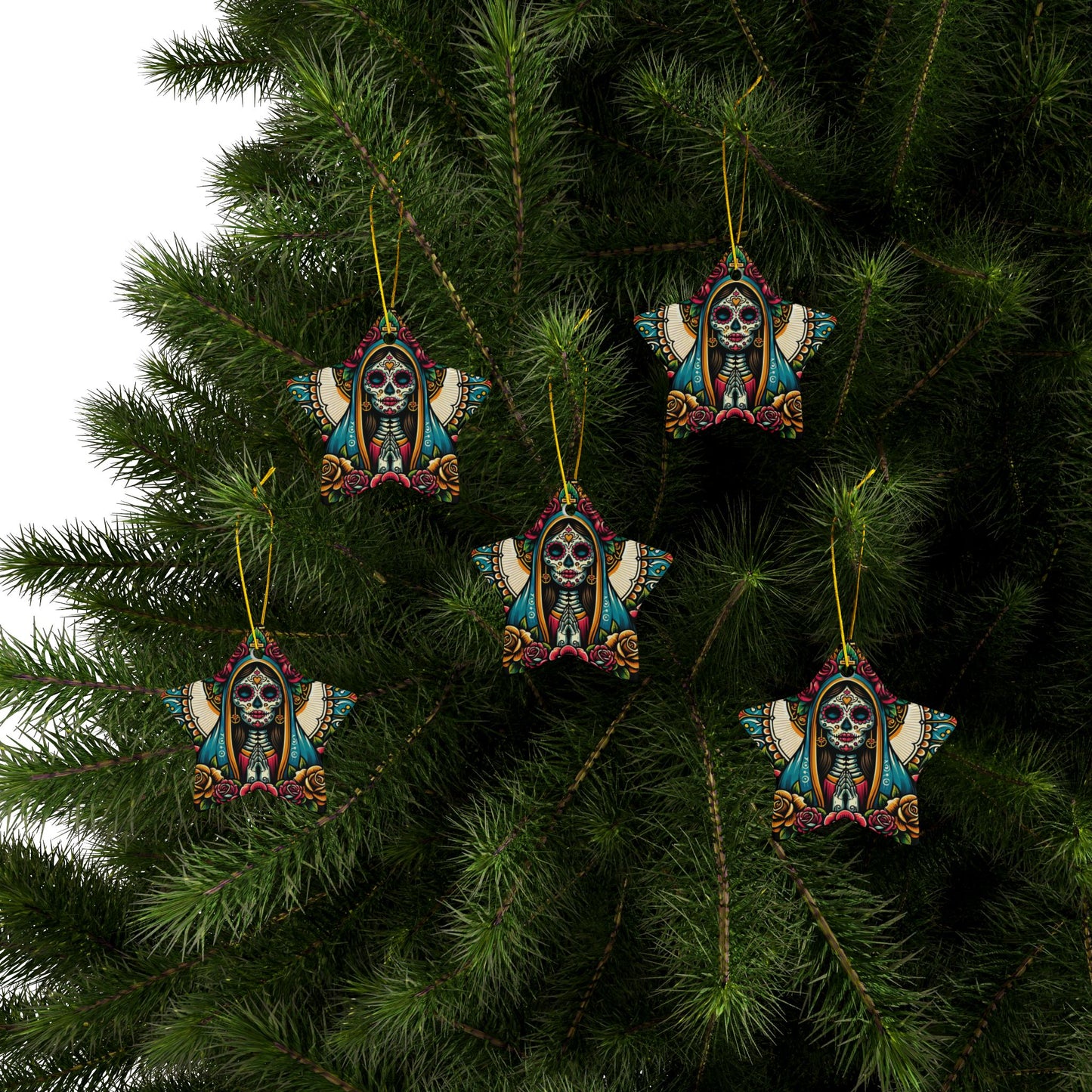 Ceramic Ornaments - Dia de los Muertos Virgin Mary Themed