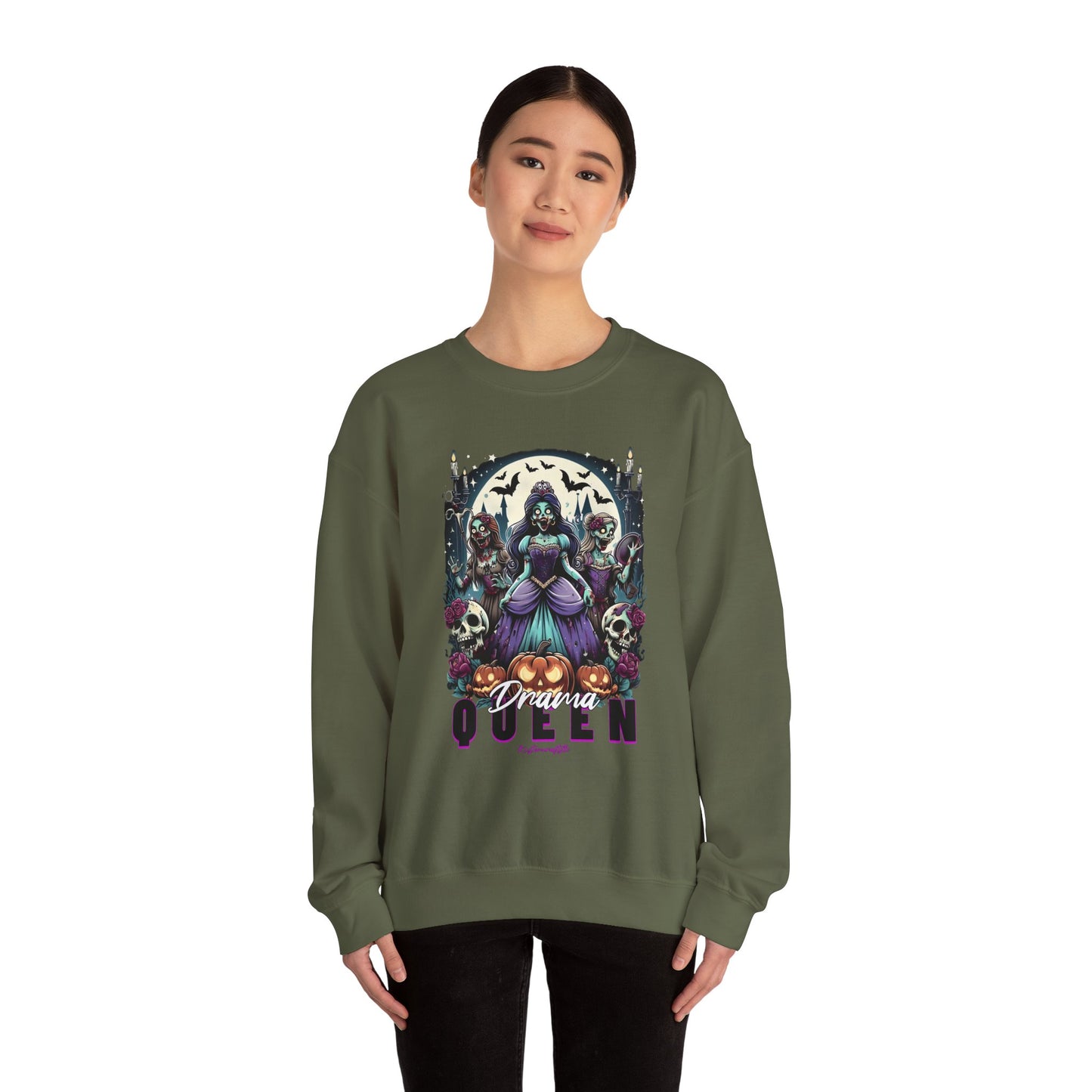 Drama Gothic Queen Sweatshirt - Unisex Heavy Blend Crewneck, Halloween Apparel, Dark Aesthetic Clothing, Edgy Gift for Her, Cozy Sweatshirt
