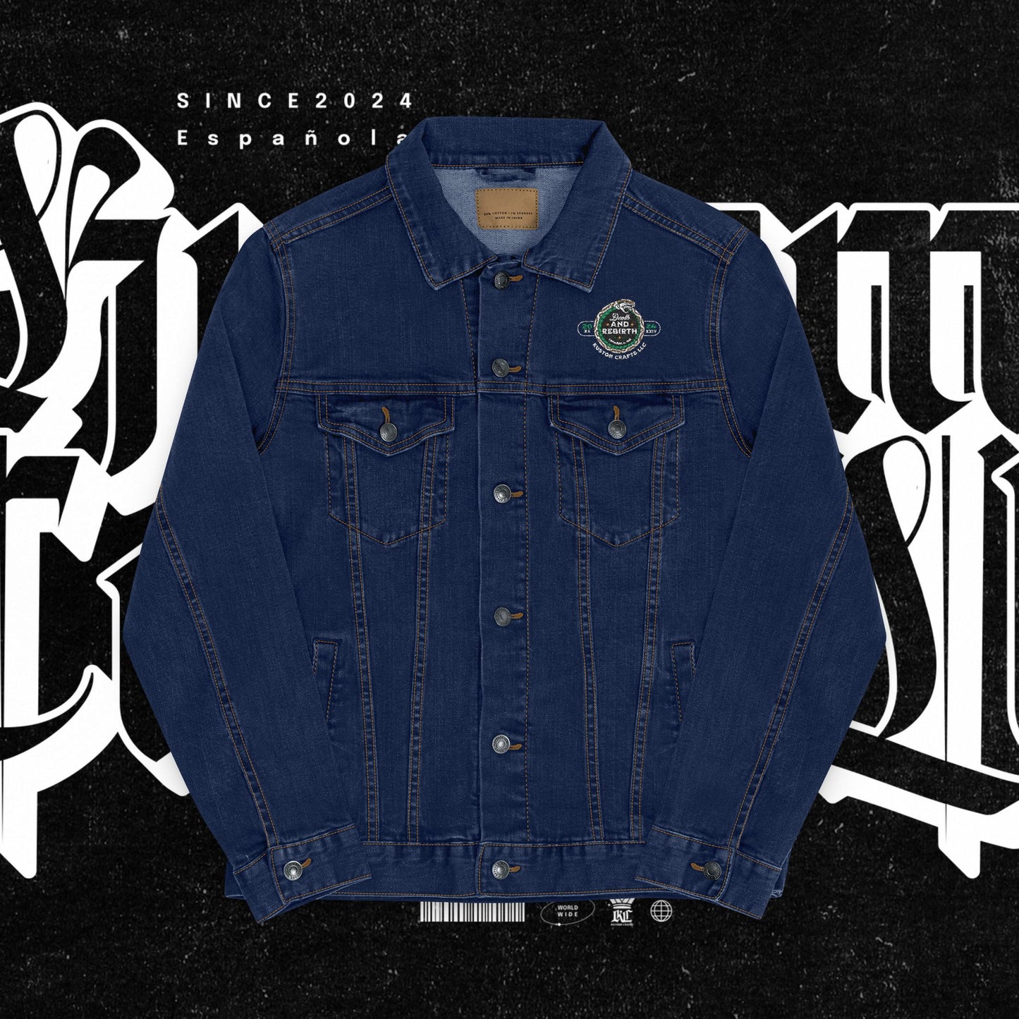 Embroidery Denim Jacket - Death and Rebirth Snake Design
