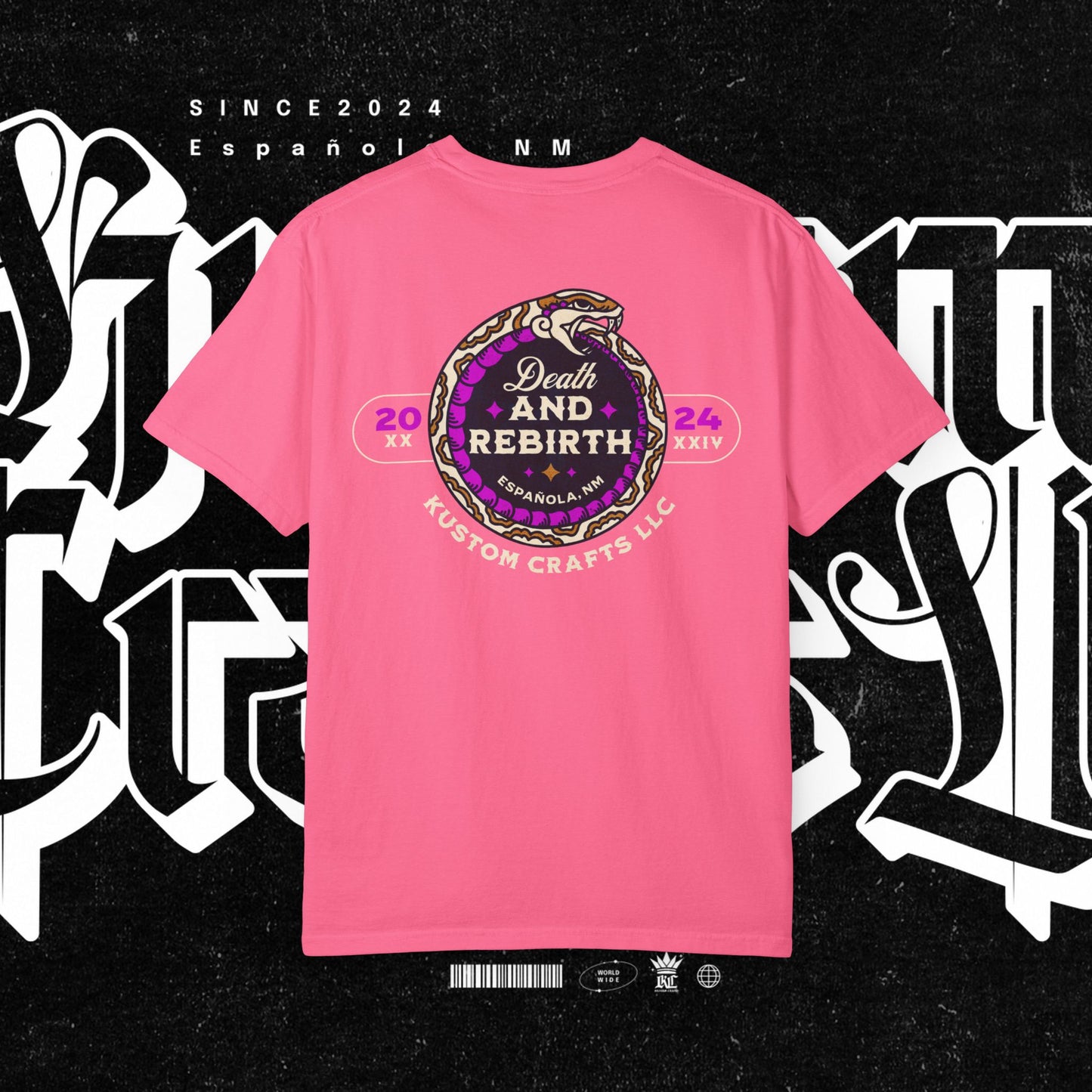 Death and Rebirth Bright Purple/Pink Snake Graphic Tee, Death Rebirth Unisex T-shirt, Streetwear Alternative Fashion, Serpent Design Shirt, Edgy Clothing
