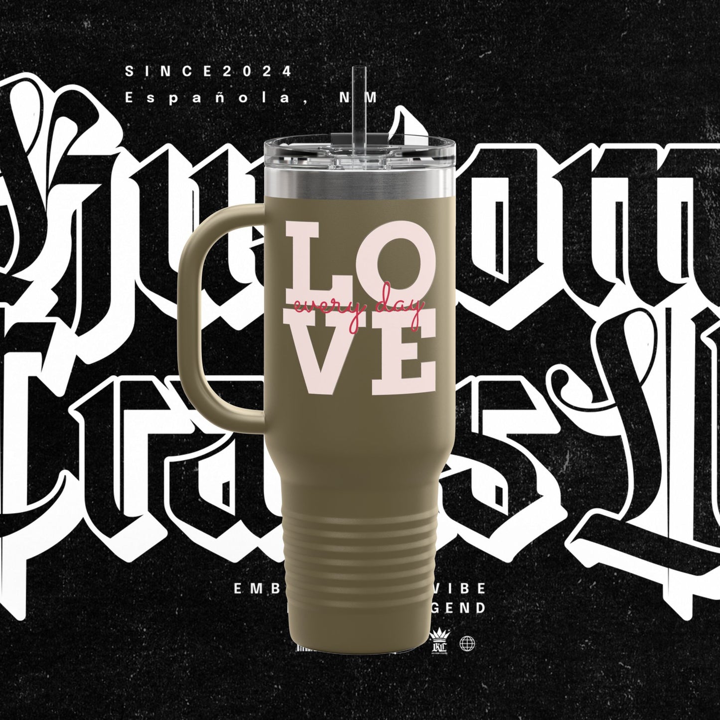 Love Your Life Insulated Travel Mug, 40oz - Motivational Coffee Cup for Commuters, Inspirational Tea Tumbler, Positive Energy Drinkware,