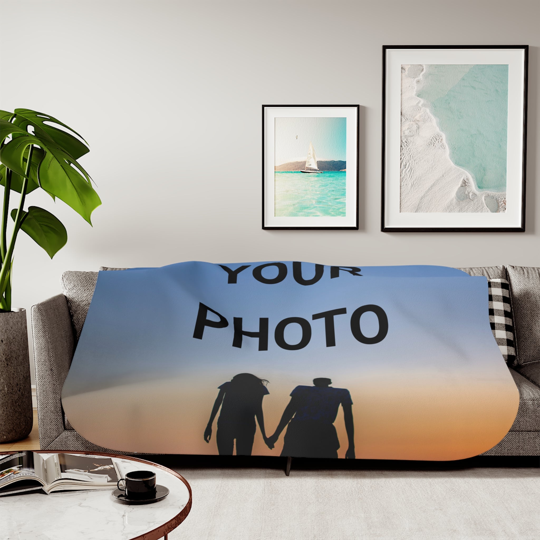 Personalized Photo Sherpa Blanket — Cozy Throw for Couples & Gifts