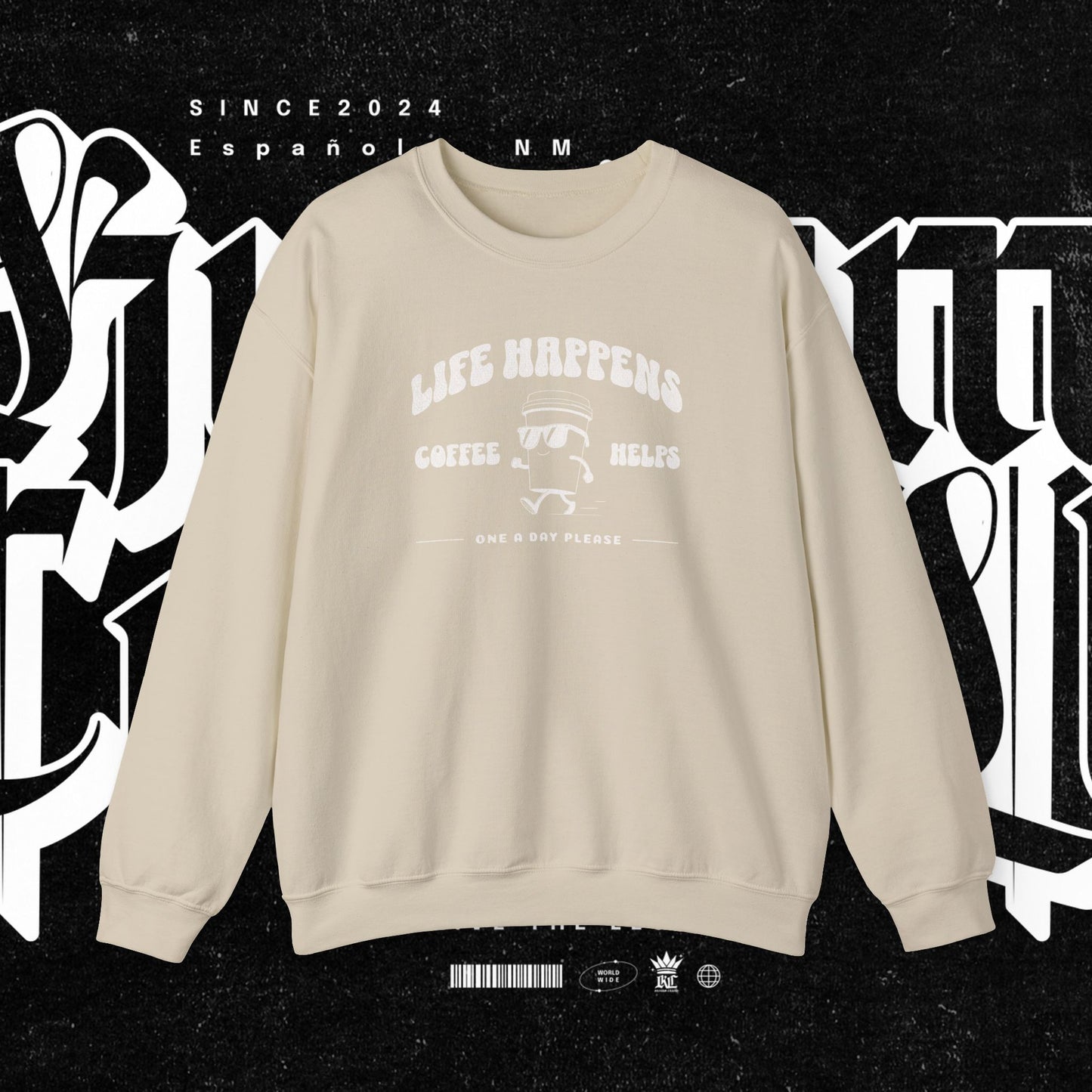 Life Happens Coffee Helps Sweatshirt, Funny Quote Jumper, Cozy Pullover, Gift for Coffee Lovers, Crew Neck Sweater, Comfy Shirt