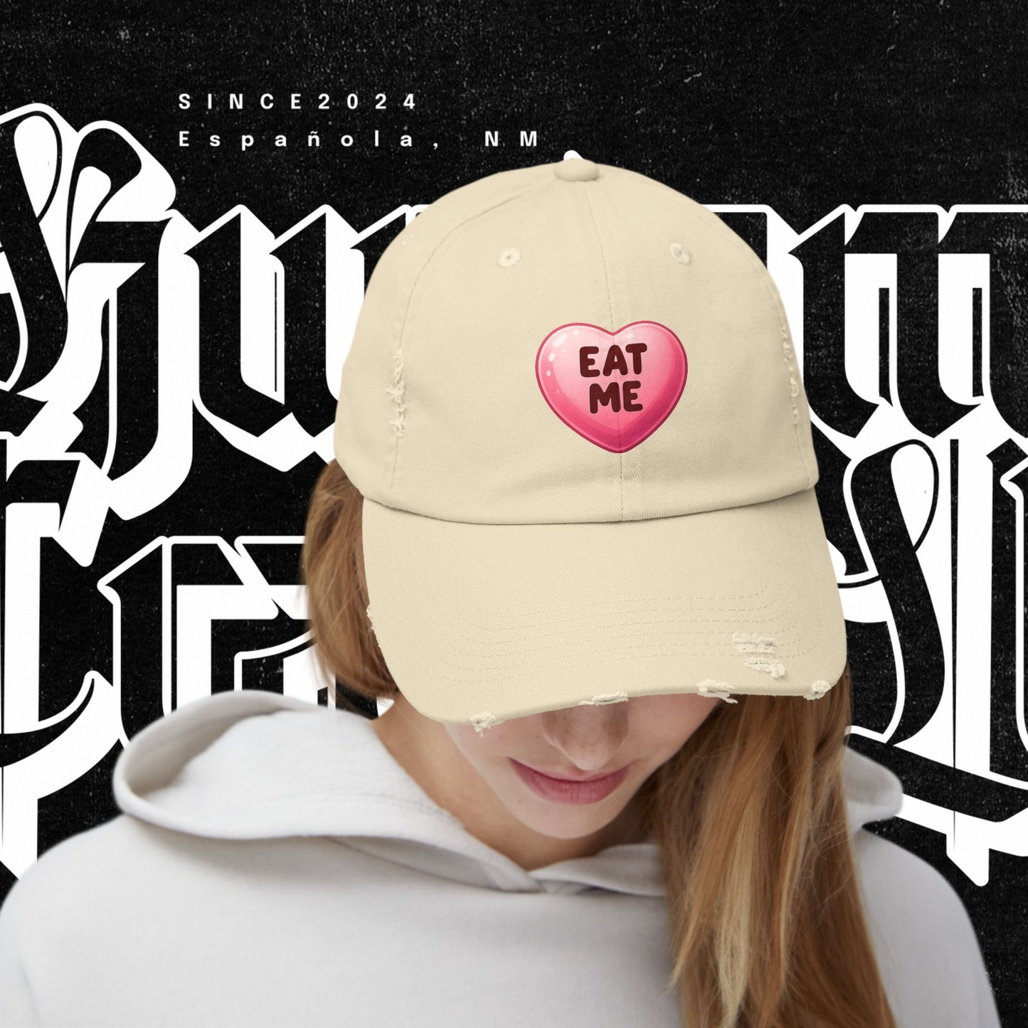 Eat Me Distressed Cap - Fun Accessory for All, Playful Style, Casual Wear, Gift for Friends, Trendy Summer Hat
