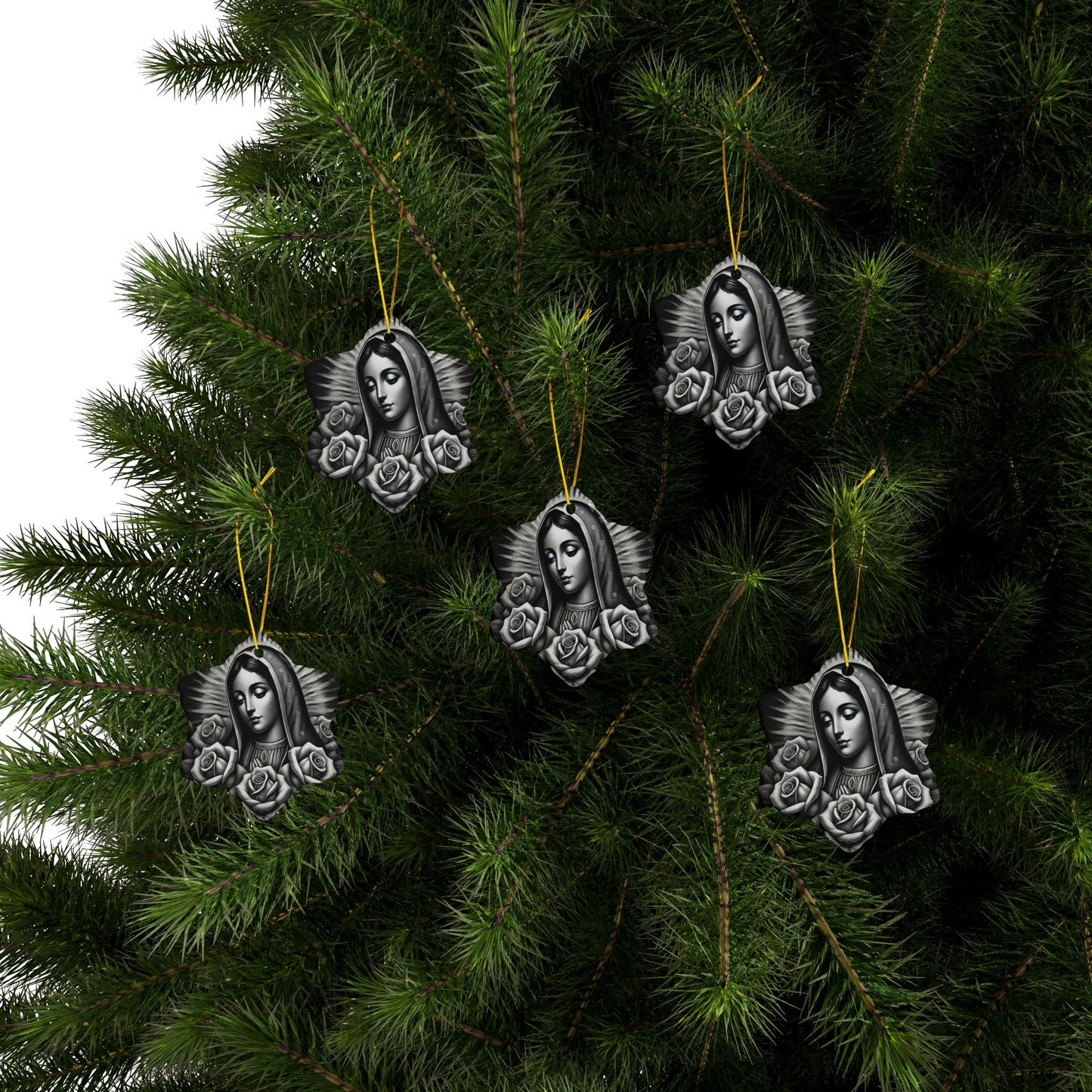 Ceramic Ornaments, Virgin Marry Design with Roses, Christmas Tree Decoration, Holiday Gift, Religious Ornament, Catholic Decor, Christian