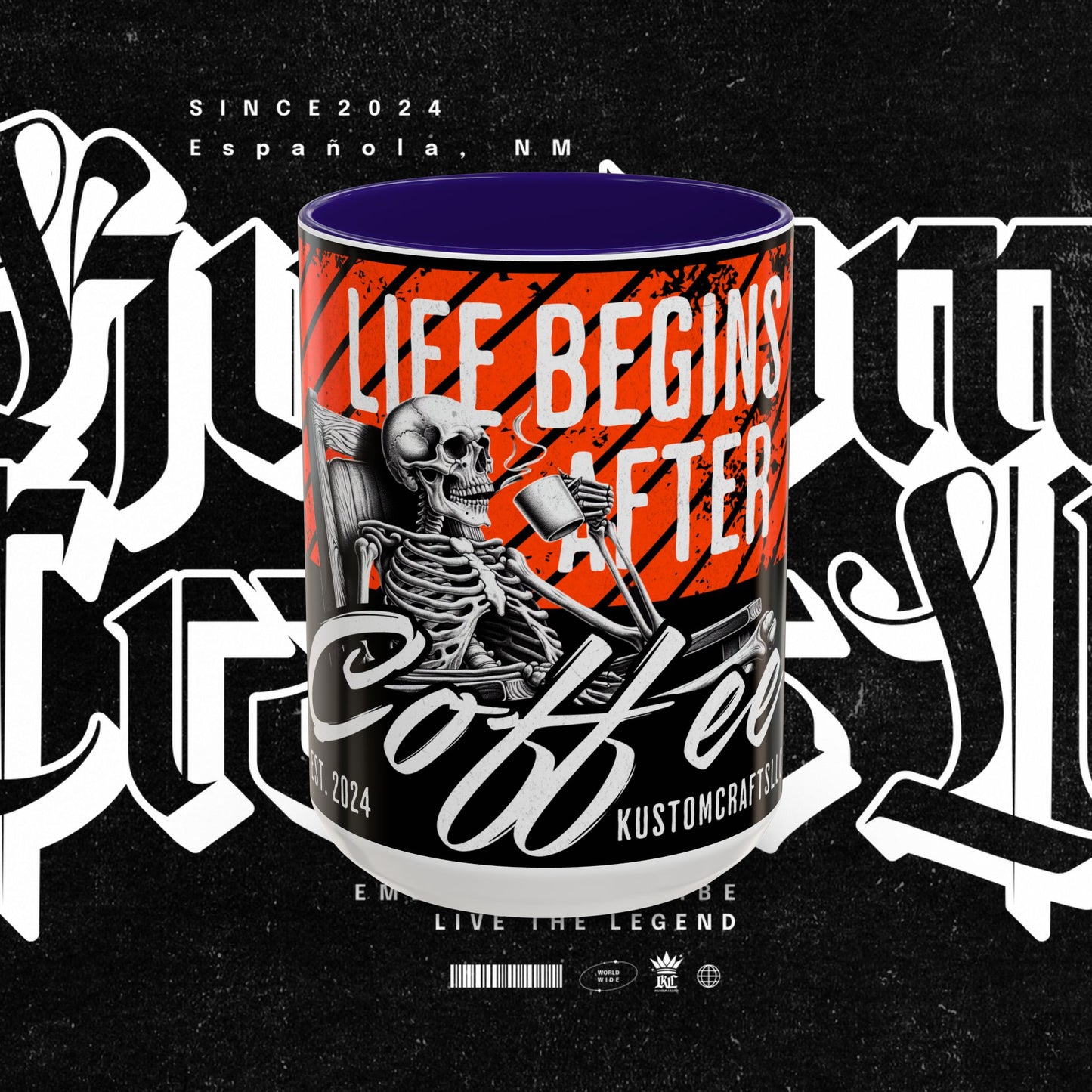 Life Begins After Coffee. Coffee Mugs, Life Begins After Coffee Mug, Unique Ceramic Cups, Skeletal Art Design, Gift for Coffee Lovers