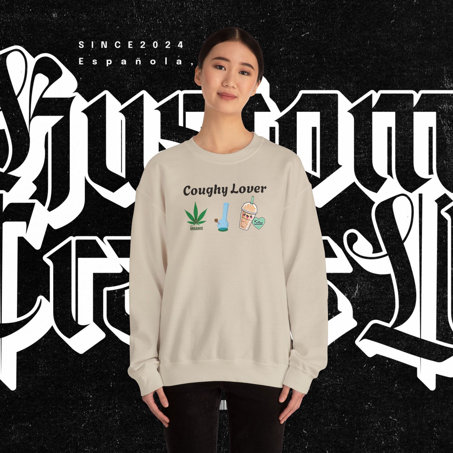 Coughy Lover Crewneck Sweatshirt | Cozy Pullover for Cannabis Enthusiasts, Gift for Holidays, Casual Wear, Trendy Sweatshirt