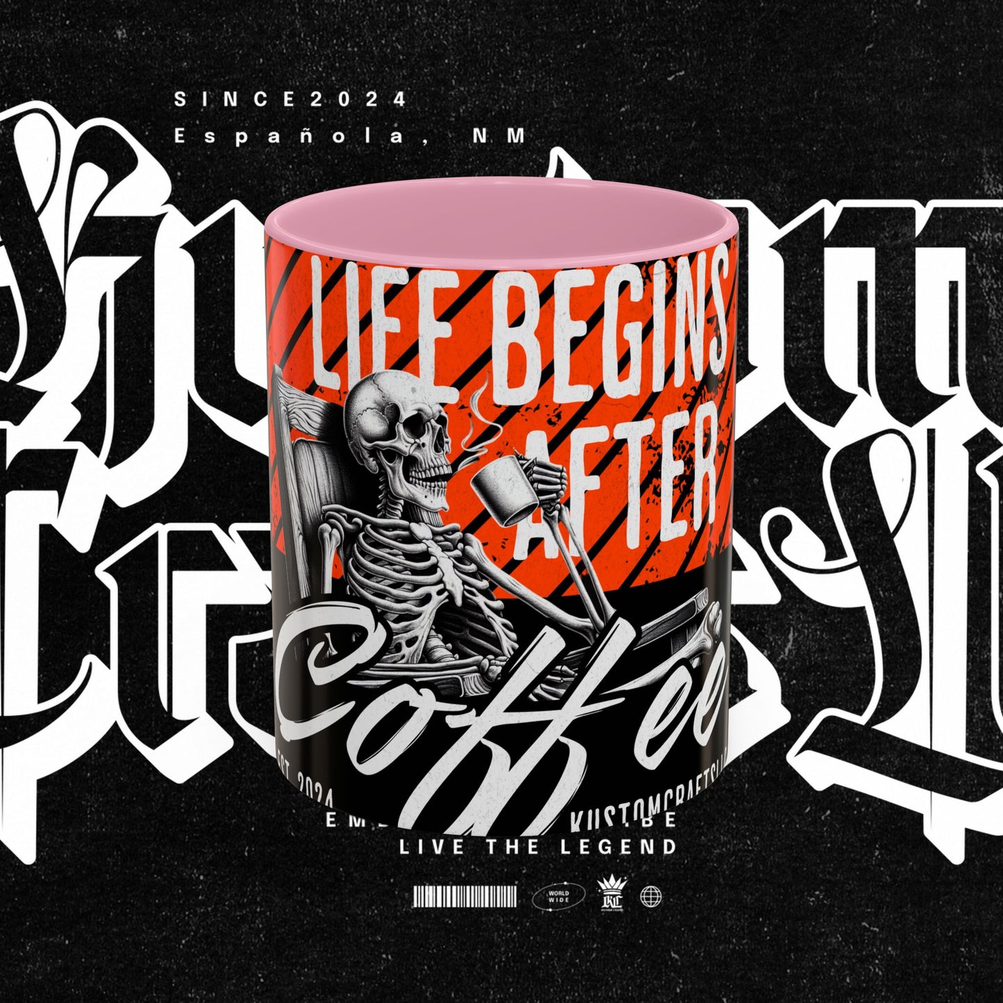 Life Begins After Coffee. Coffee Mugs, Life Begins After Coffee Mug, Unique Ceramic Cups, Skeletal Art Design, Gift for Coffee Lovers