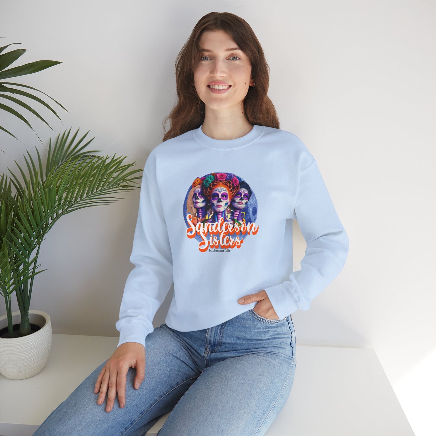 Sanderson Sisters Day of the Dead Crewneck Sweatshirt, Cozy Sweatshirt for Fall, Halloween Outfit, Gift for Sister, Skull Art Apparel