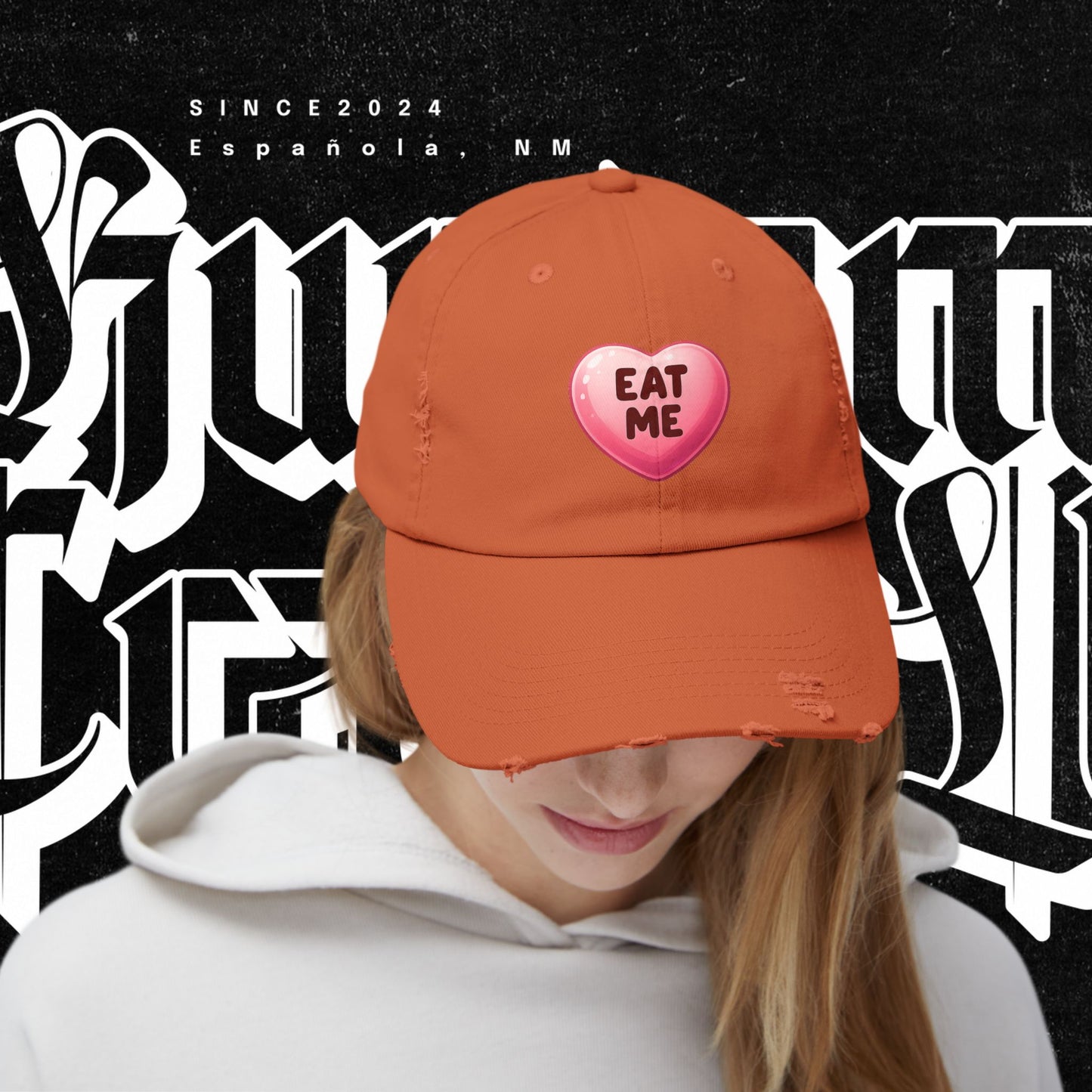 Eat Me Distressed Cap - Fun Accessory for All, Playful Style, Casual Wear, Gift for Friends, Trendy Summer Hat