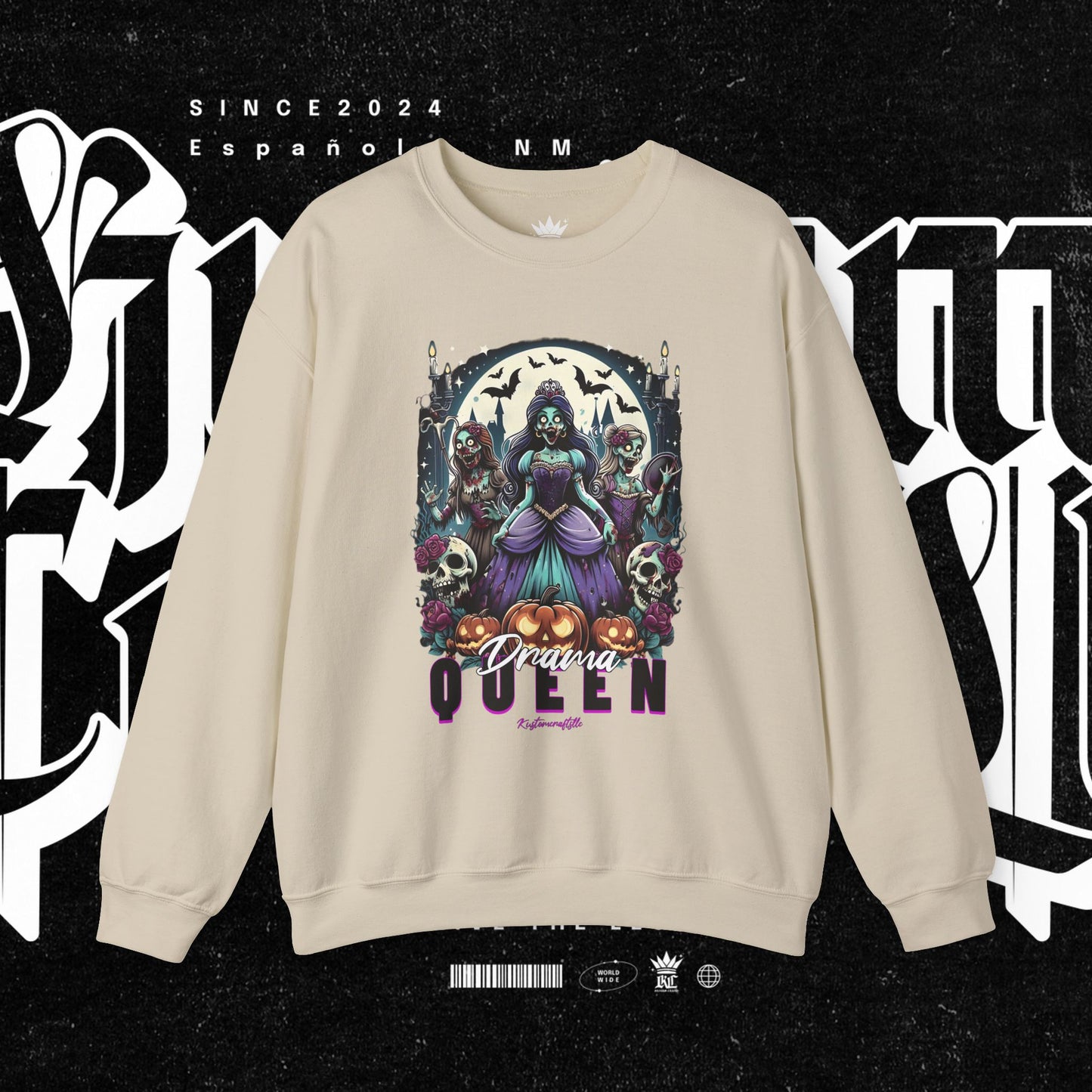 Drama Gothic Queen Sweatshirt - Unisex Heavy Blend Crewneck, Halloween Apparel, Dark Aesthetic Clothing, Edgy Gift for Her, Cozy Sweatshirt