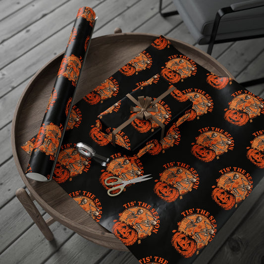 Tis The Season Halloween Wrapping Paper, Spooky Gift Wrap for Fall Celebrations, Pumpkin Design, Ideal for Trick or Treat, Party Decor, Unique Gifts