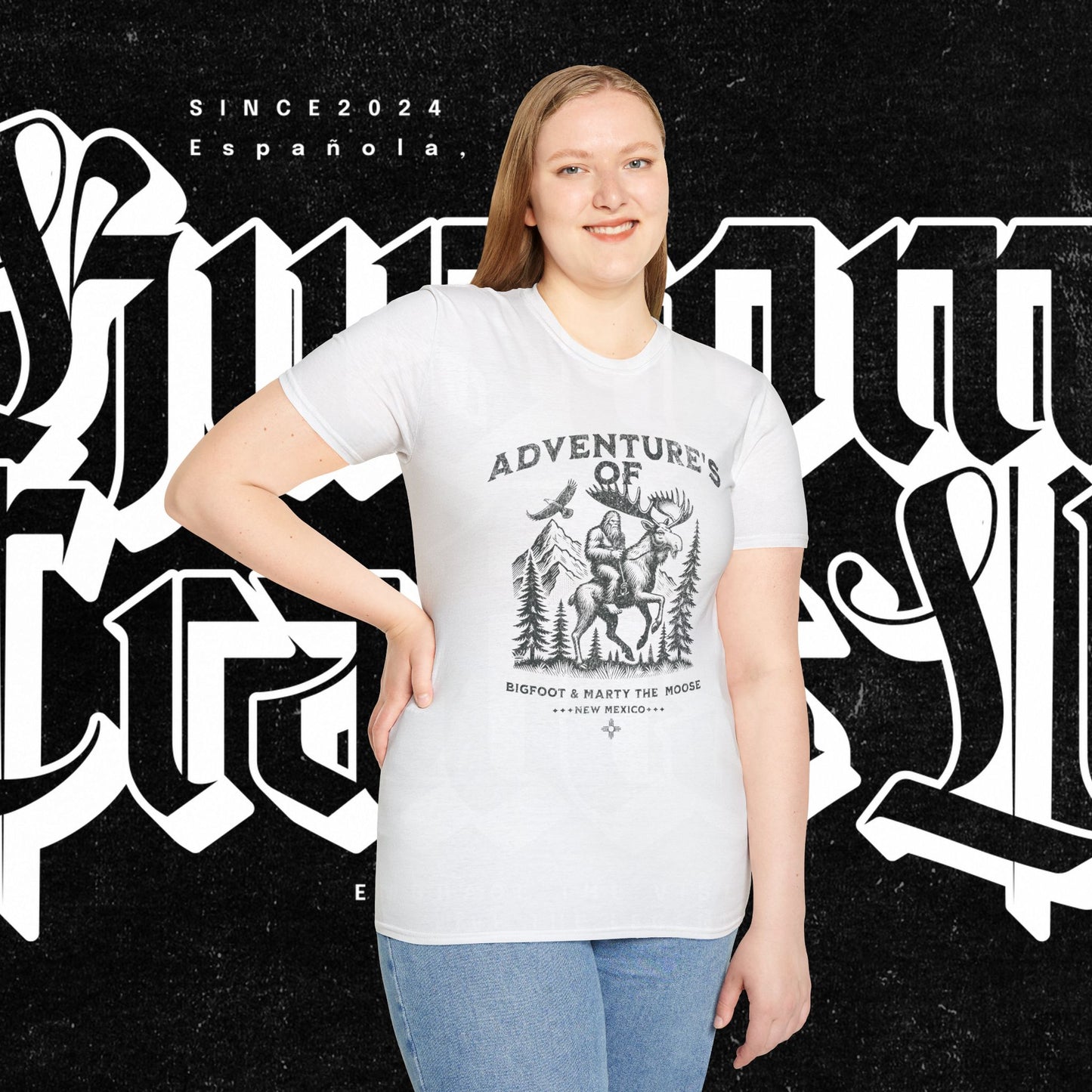 Adventure's of Bigfoot & Marty The Moose Unisex T-Shirt, Travel Tee, Outdoor Graphic Shirt, Nature Lover Gift, Moose Adventure Apparel