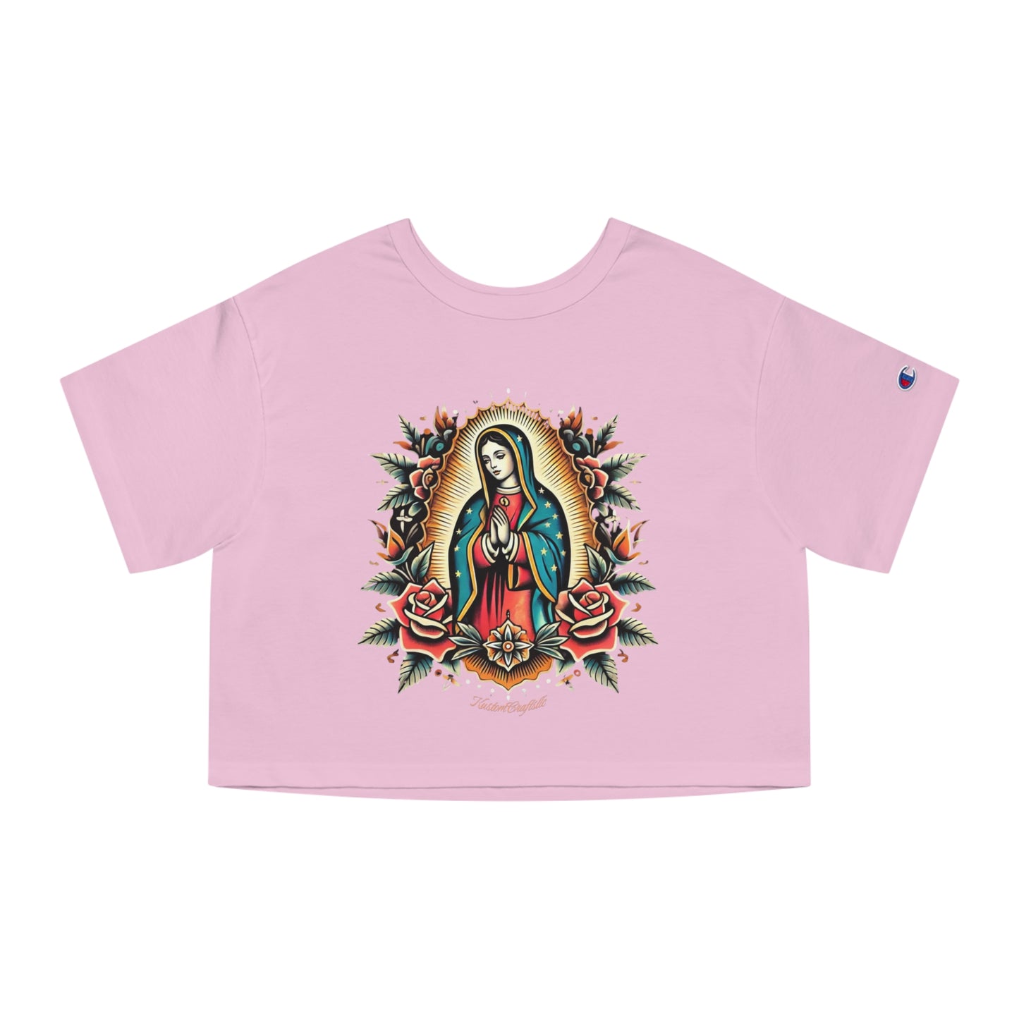 Cropped T-Shirt with Virgin Mary Design, Cute Graphic Tee, Spiritual Apparel, Casual Wear, Gift for Believers, Trendy Summer Top