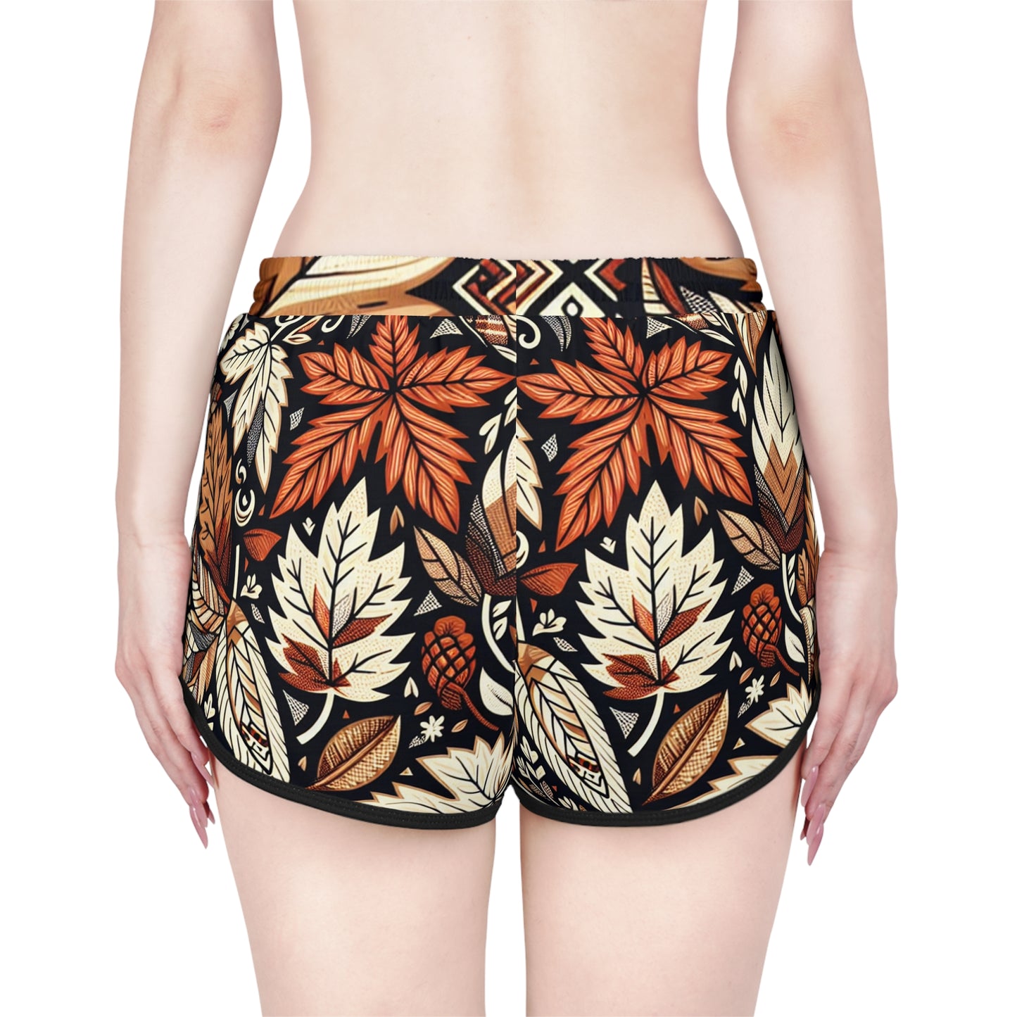 Autumn Leaf Print Women's Relaxed Shorts, Boho Style Lounge Shorts, AOP Shorts for Casual Wear, Fall Fashion, Summer Beachwear, Gift for Her