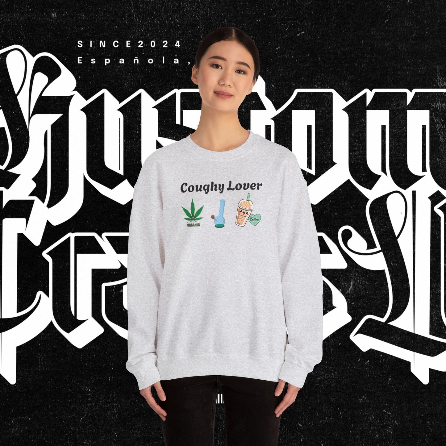Coughy Lover Crewneck Sweatshirt | Cozy Pullover for Cannabis Enthusiasts, Gift for Holidays, Casual Wear, Trendy Sweatshirt