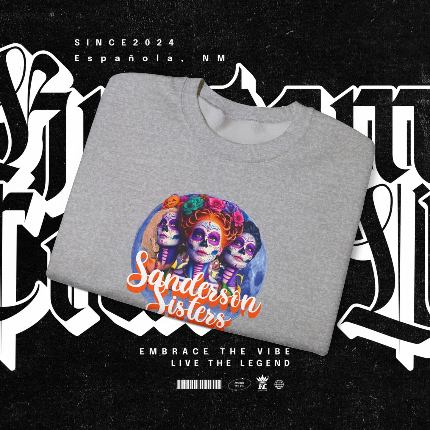 Sanderson Sisters Day of the Dead Crewneck Sweatshirt, Cozy Sweatshirt for Fall, Halloween Outfit, Gift for Sister, Skull Art Apparel