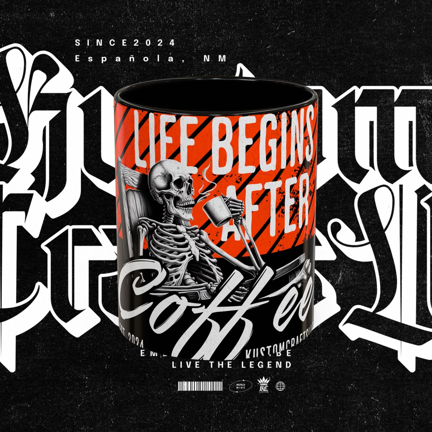 Life Begins After Coffee. Coffee Mugs, Life Begins After Coffee Mug, Unique Ceramic Cups, Skeletal Art Design, Gift for Coffee Lovers