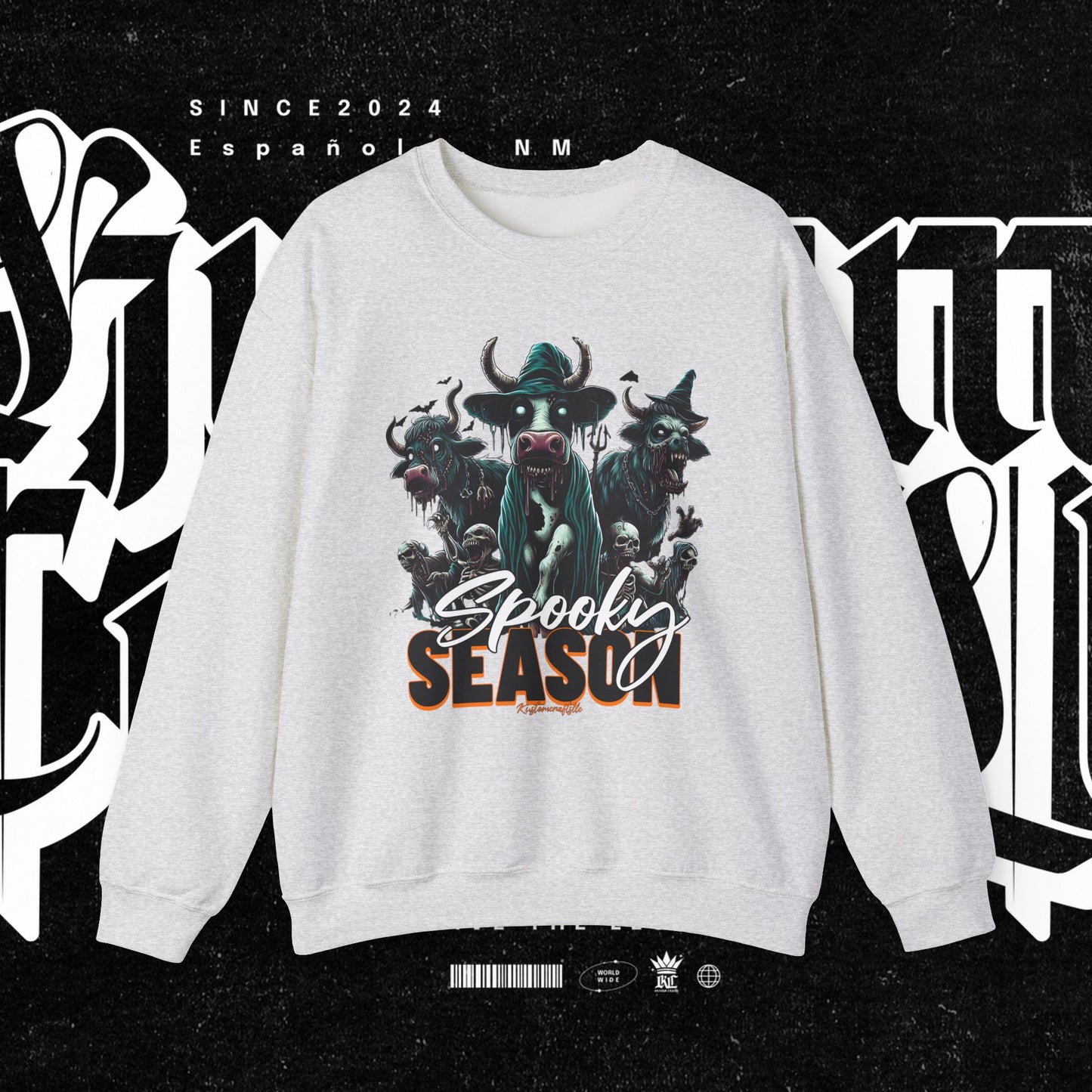 Spooky Cow Season Crewneck Sweatshirt, Halloween Apparel, Unisex Halloween Sweatshirt, Cozy Fall Fashion, Unique Gift Idea
