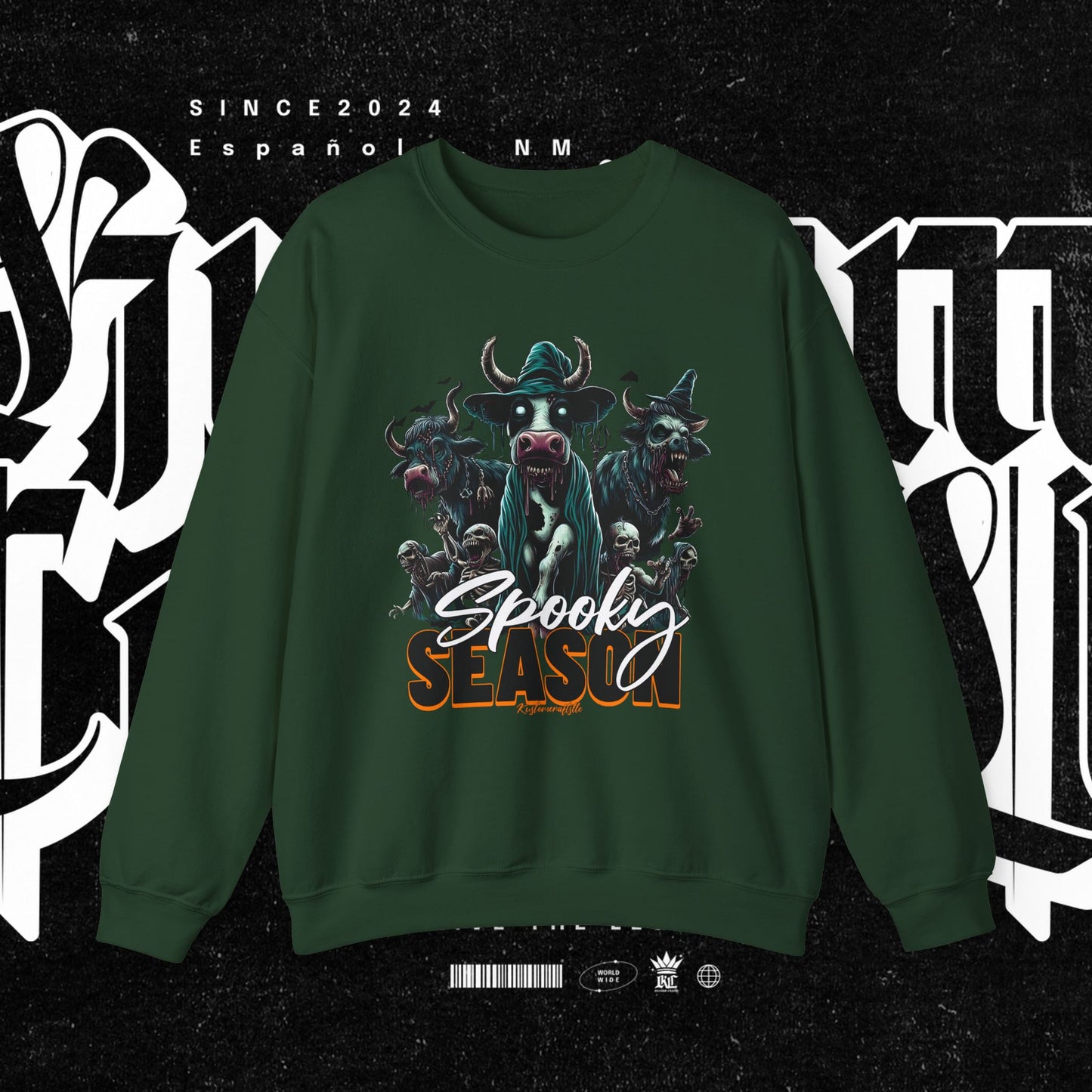 Spooky Cow Season Crewneck Sweatshirt, Halloween Apparel, Unisex Halloween Sweatshirt, Cozy Fall Fashion, Unique Gift Idea
