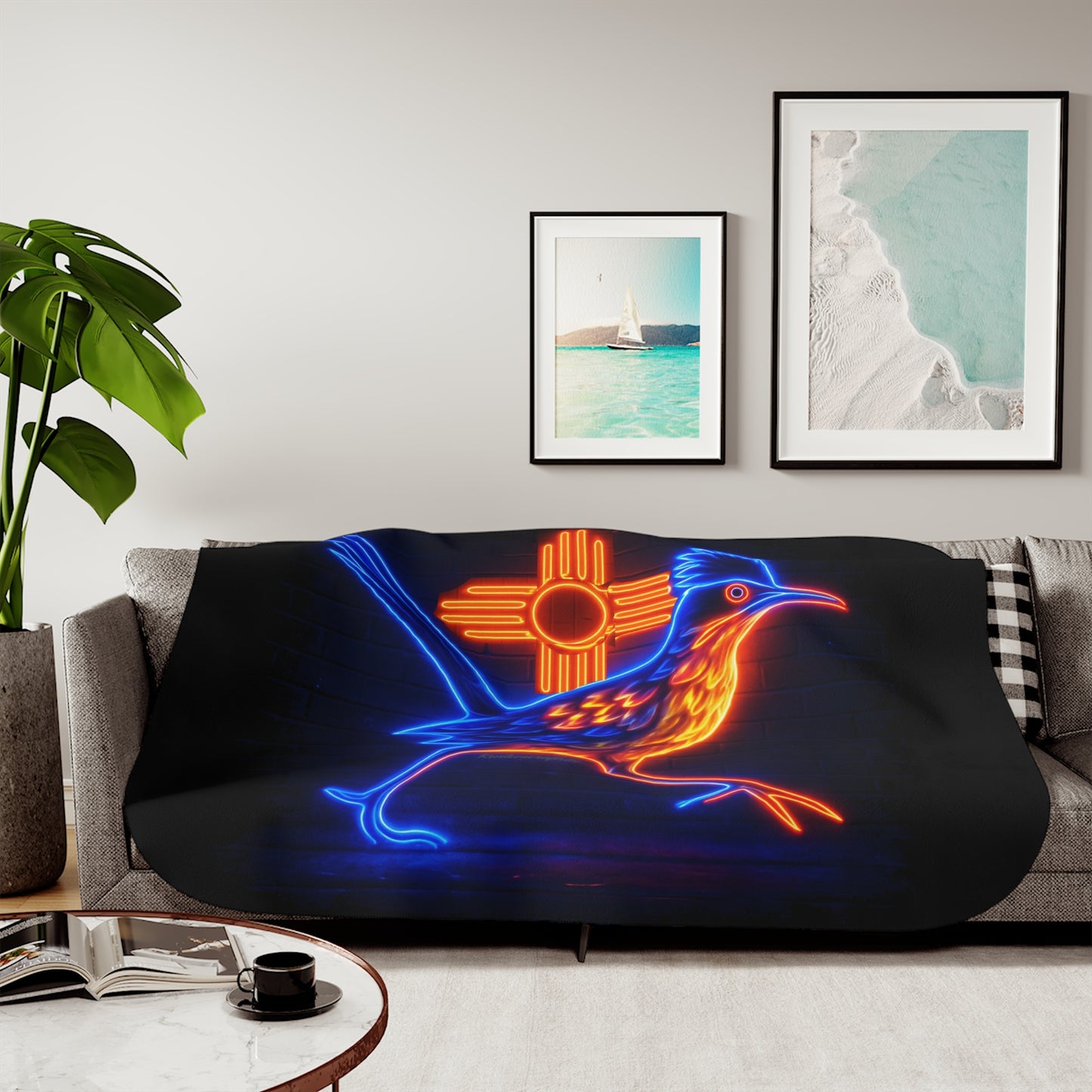 Neon Roadrunner Sherpa Blanket, Cozy Home Decor, Gifts for Bird Lovers, Warm Throw Blanket for All Seasons