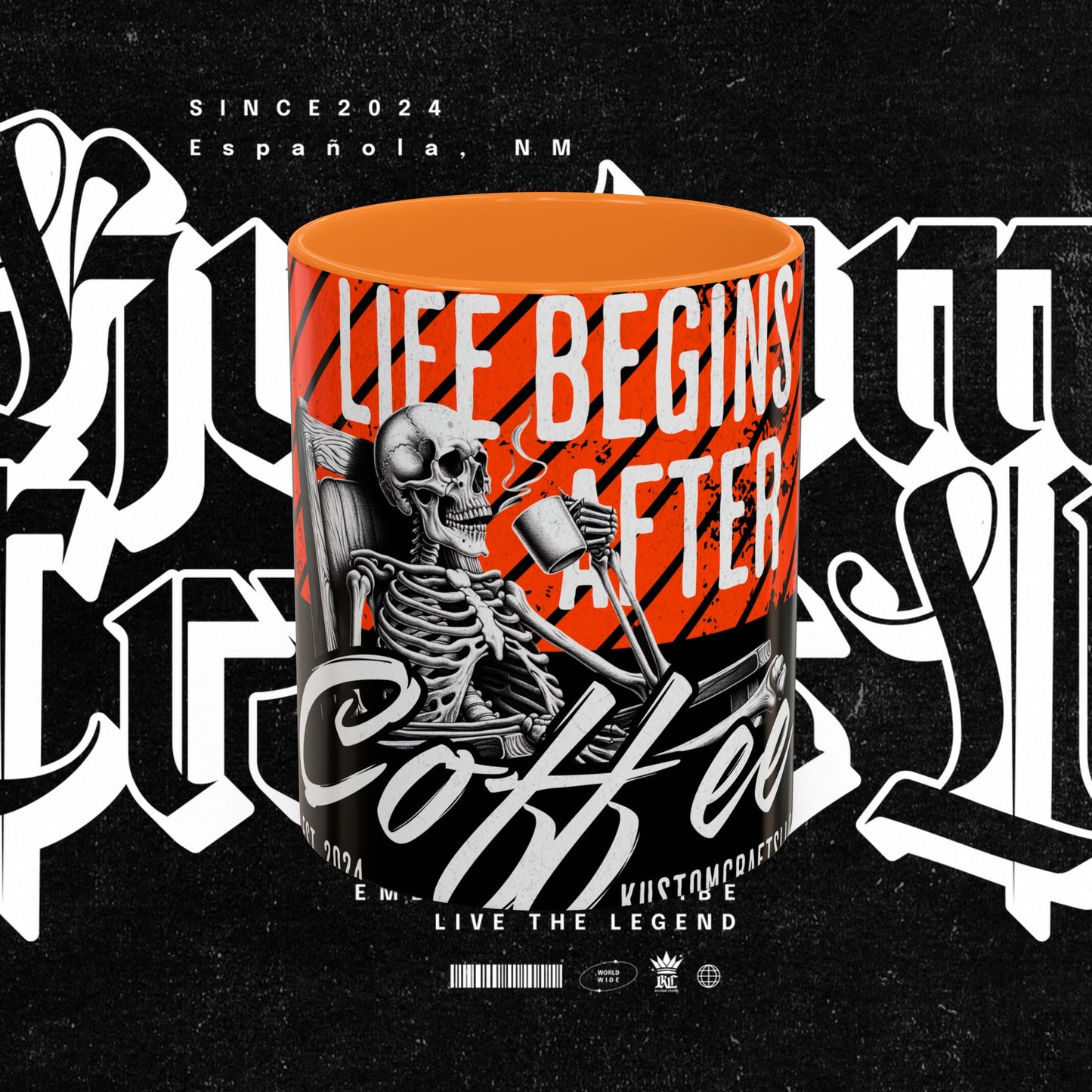 Life Begins After Coffee. Coffee Mugs, Life Begins After Coffee Mug, Unique Ceramic Cups, Skeletal Art Design, Gift for Coffee Lovers