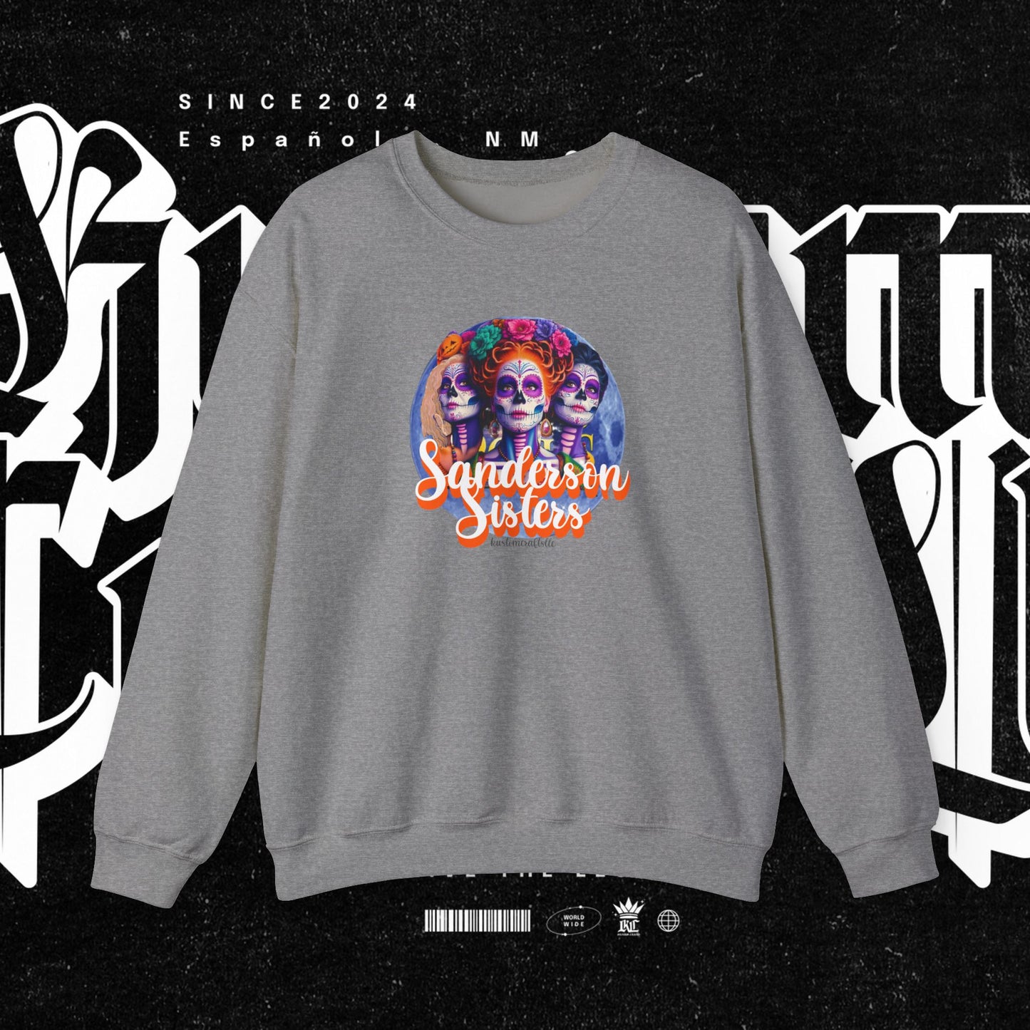 Sanderson Sisters Day of the Dead Crewneck Sweatshirt, Cozy Sweatshirt for Fall, Halloween Outfit, Gift for Sister, Skull Art Apparel
