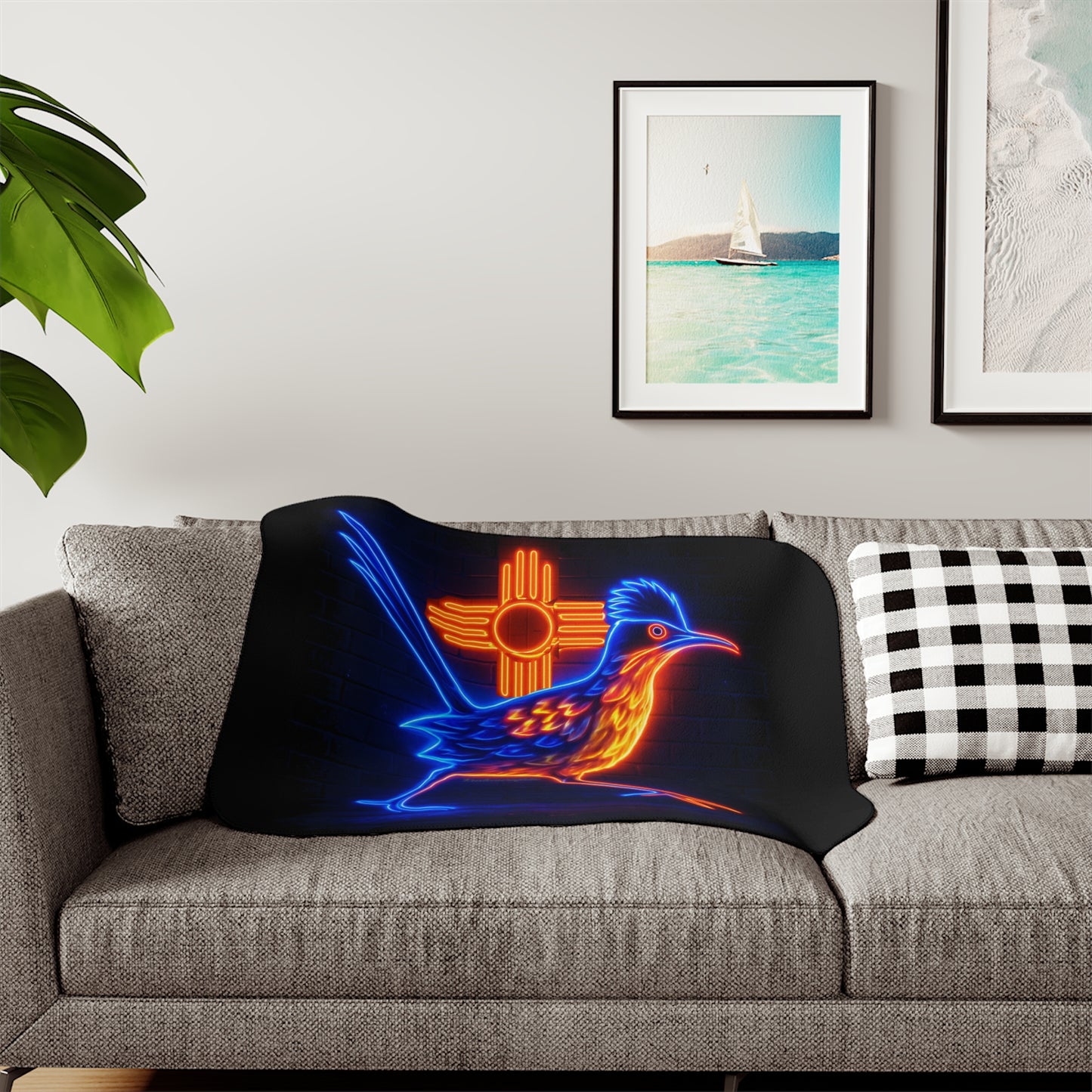 Neon Roadrunner Sherpa Blanket, Cozy Home Decor, Gifts for Bird Lovers, Warm Throw Blanket for All Seasons