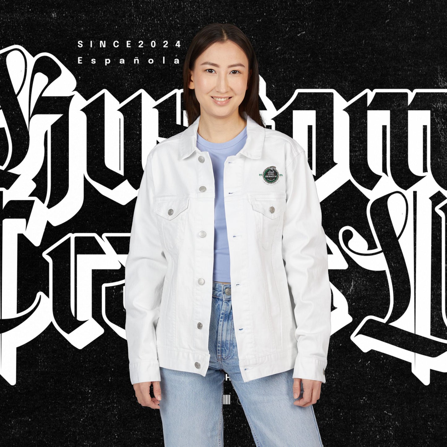 Embroidery Denim Jacket - Death and Rebirth Snake Design