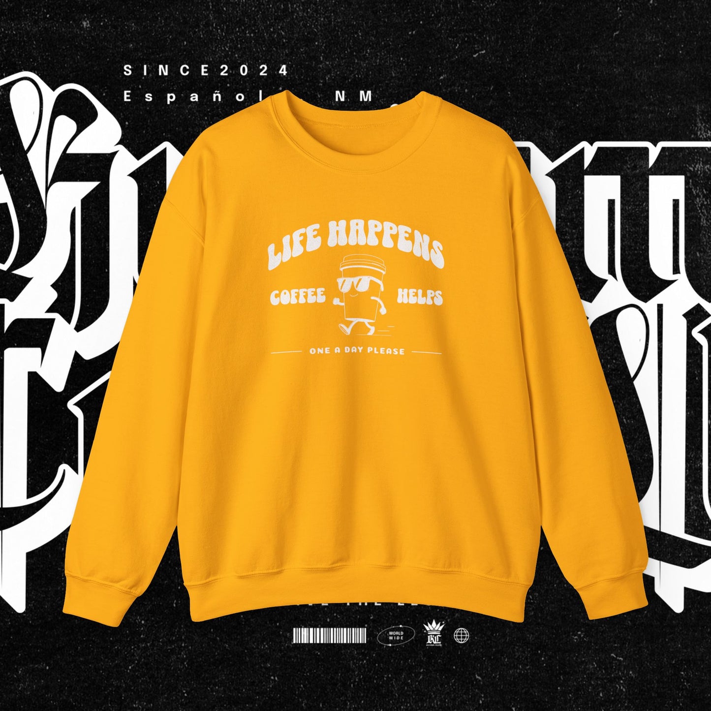 Life Happens Coffee Helps Sweatshirt, Funny Quote Jumper, Cozy Pullover, Gift for Coffee Lovers, Crew Neck Sweater, Comfy Shirt