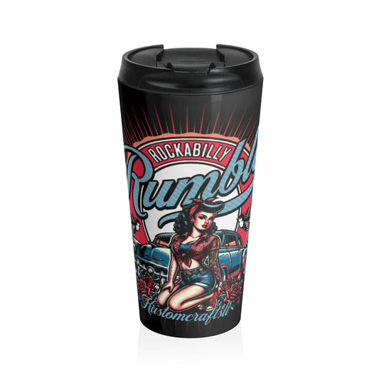 Rockabilly Rumble Travel Mug | Vintage Coffee Tumbler for Car Lovers | Perfect Gift for Road Trips, Café, or Outdoors