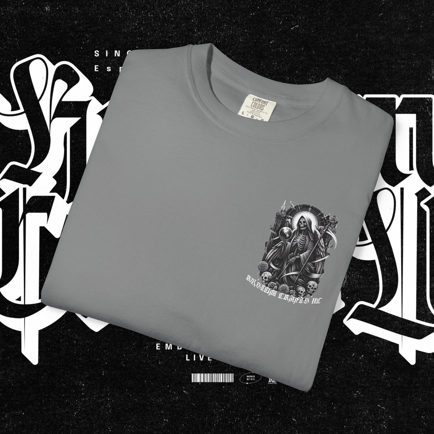 Santa Muerte Unisex T-shirt,  Day Of The Dead Tee, Saint Skeleton Shirt, Top, Mexican Folk Art Clothing, Kustom Crafts LLC