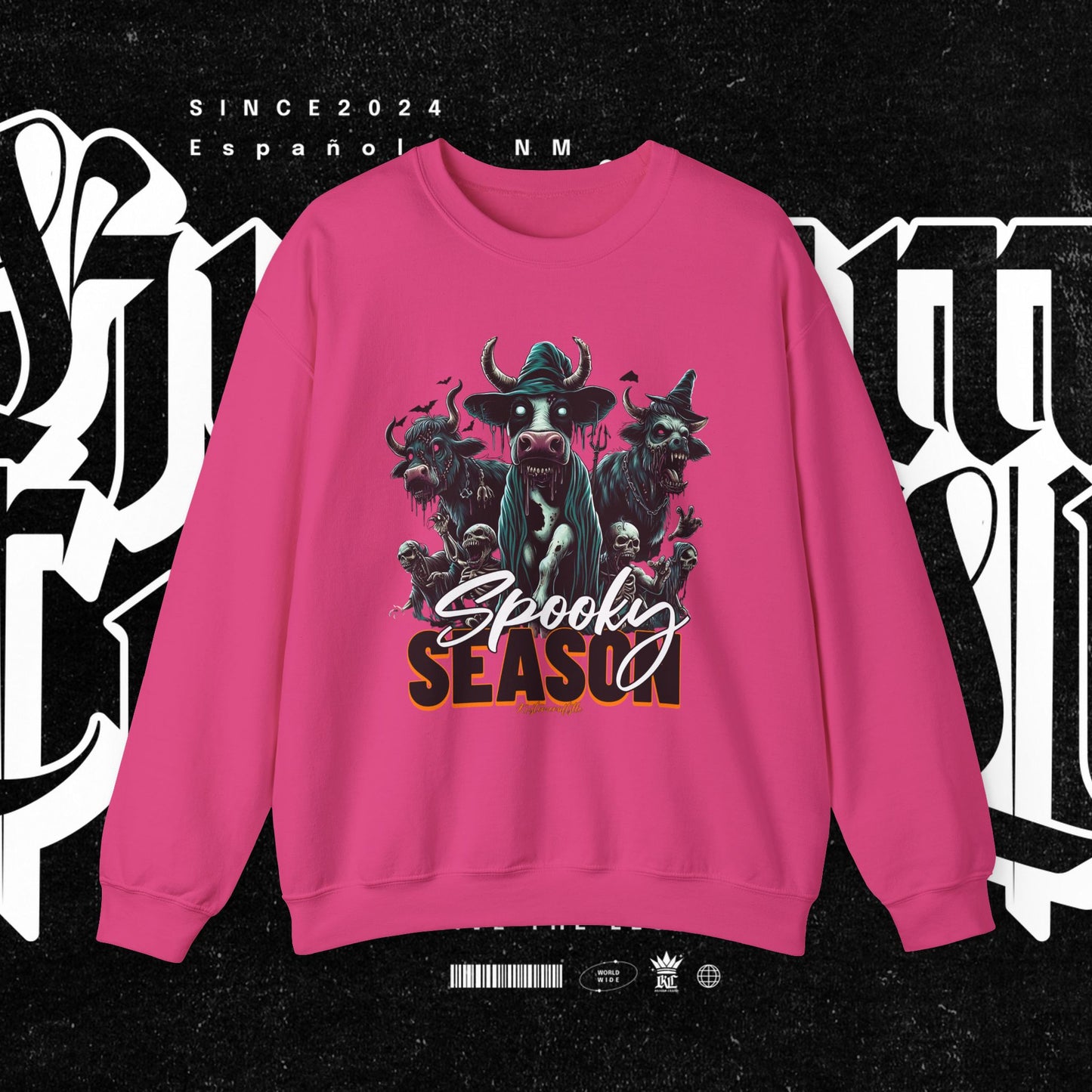 Spooky Cow Season Crewneck Sweatshirt, Halloween Apparel, Unisex Halloween Sweatshirt, Cozy Fall Fashion, Unique Gift Idea