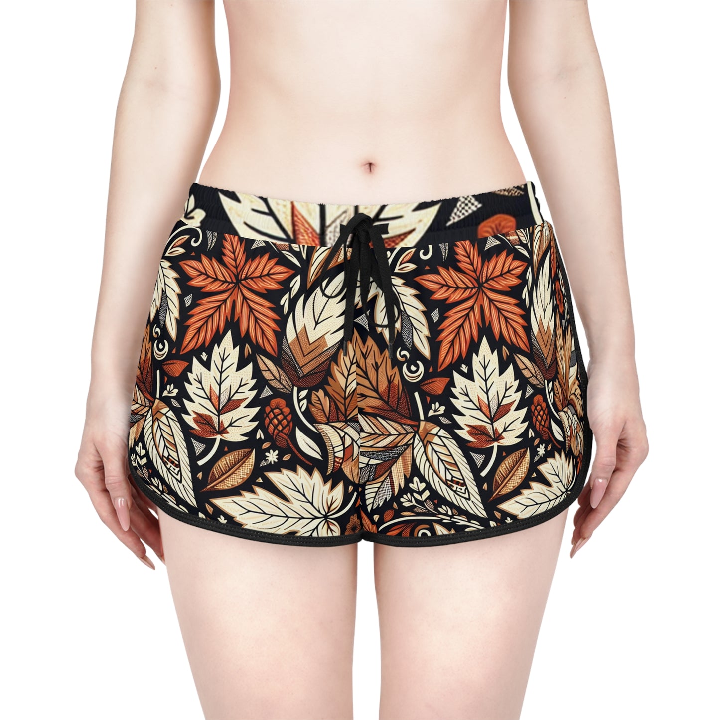 Autumn Leaf Print Women's Relaxed Shorts, Boho Style Lounge Shorts, AOP Shorts for Casual Wear, Fall Fashion, Summer Beachwear, Gift for Her