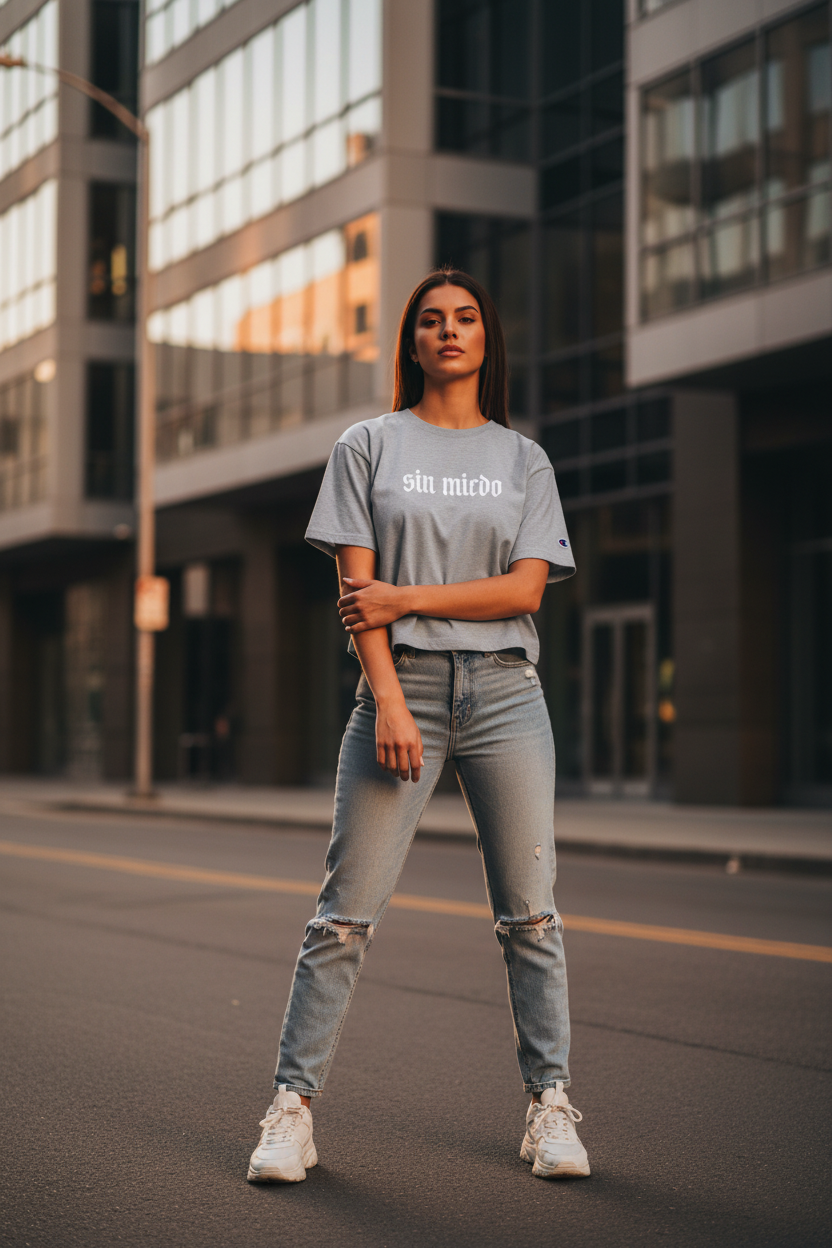 Oxford Grey Sin Miedo Cropped T-Shirt Lifestyle